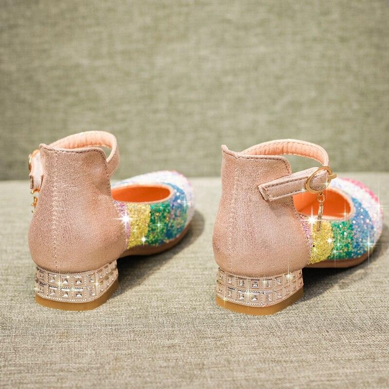 Girls Princess with Low Heel Sequin Mixed Rainbow Color Dance Party Shoes
