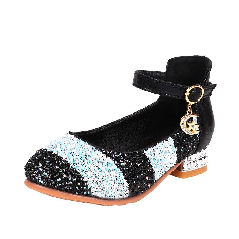 Girls Princess with Low Heel Sequin Mixed Rainbow Color Dance Party Shoes