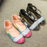 Girls Princess with Low Heel Sequin Mixed Rainbow Color Dance Party Shoes