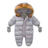 Kids Baby Winter Jumpsuit Fur Hood Snowsuit Ovealls Thick Rompers with Gloves