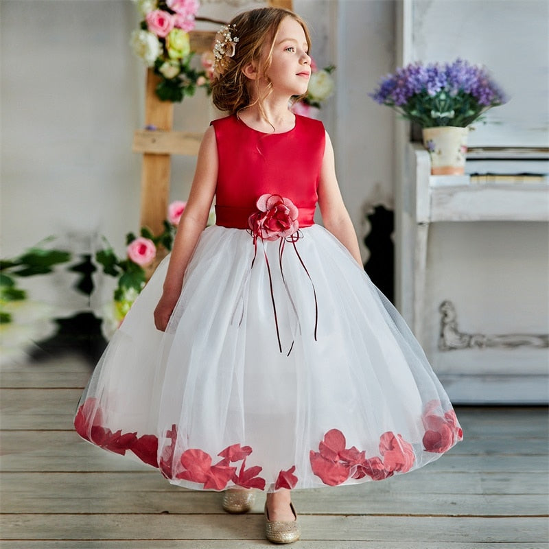 Kids Girl Dress Birthday Party Dress with Flowers Princess Ball Gown - honeylives