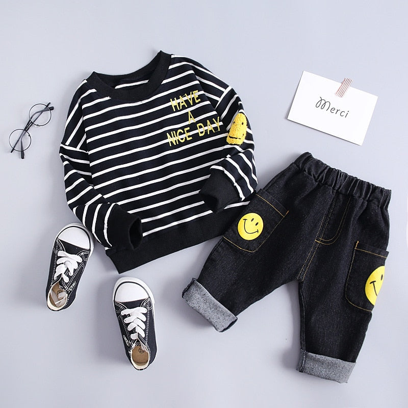 Kids Girls Boys Clothing Spring Autumn  Striped Suit 2 Pcs Set