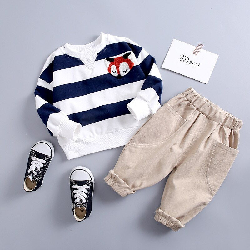 Kids Girls Boys Clothing Spring Autumn  Striped Suit 2 Pcs Set