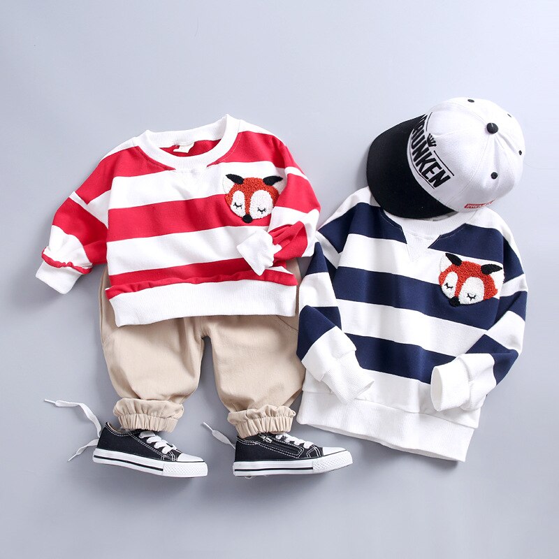 Kids Girls Boys Clothing Spring Autumn  Striped Suit 2 Pcs Set