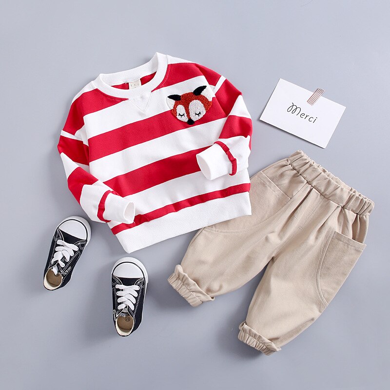 Kids Girls Boys Clothing Spring Autumn  Striped Suit 2 Pcs Set