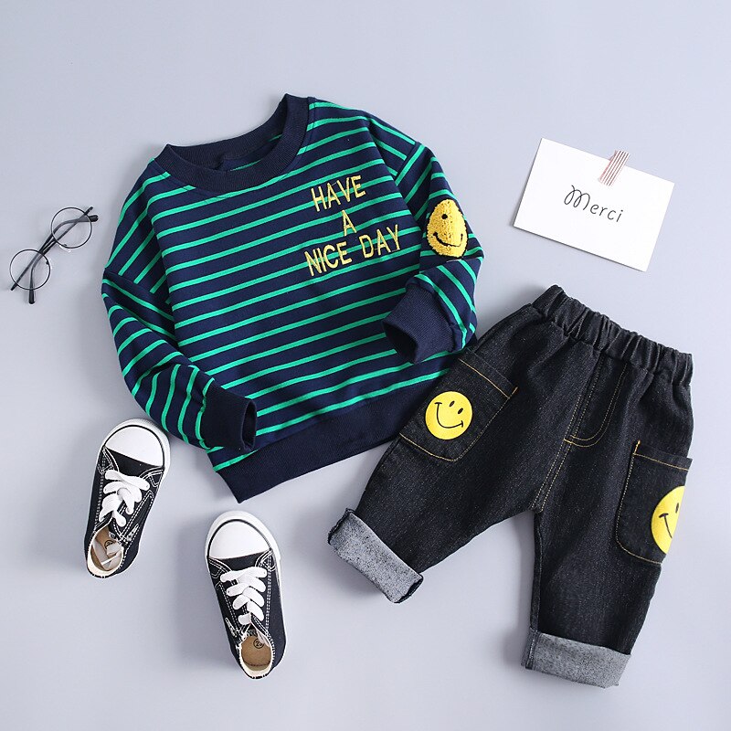Kids Girls Boys Clothing Spring Autumn  Striped Suit 2 Pcs Set