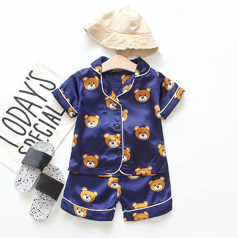 Baby Boy Girl Pajamas Set Summer Sleepwear Cartoon Printed Tops+Shorts 2 Pcs - honeylives