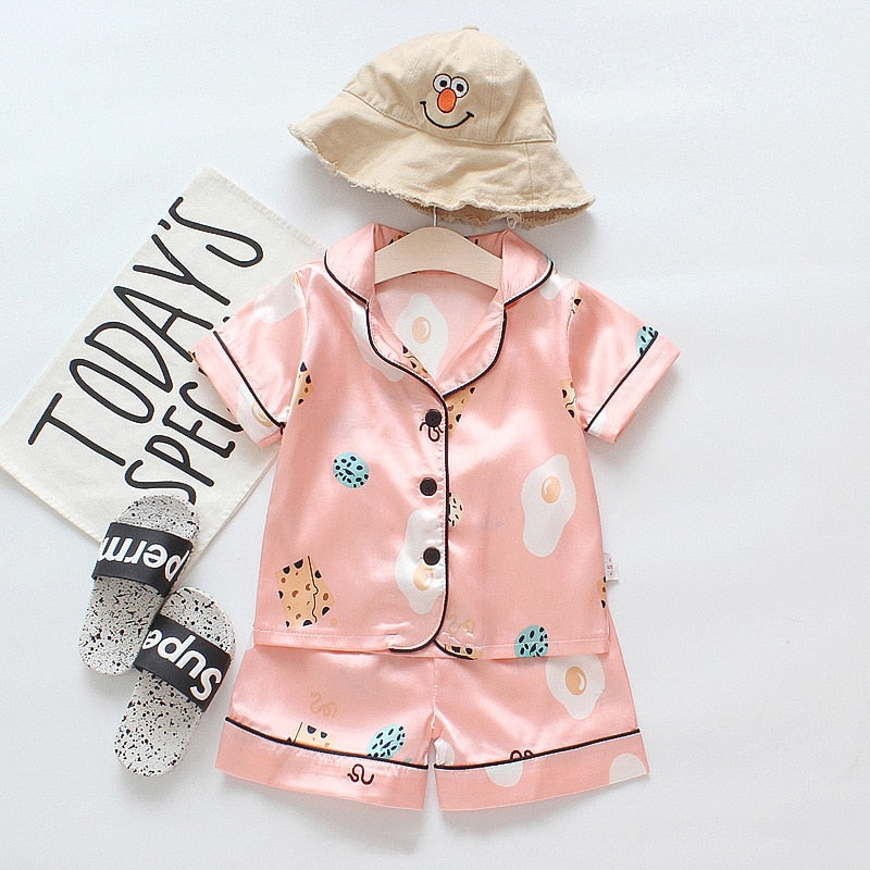 Baby Boy Girl Pajamas Set Summer Sleepwear Cartoon Printed Tops+Shorts 2 Pcs - honeylives