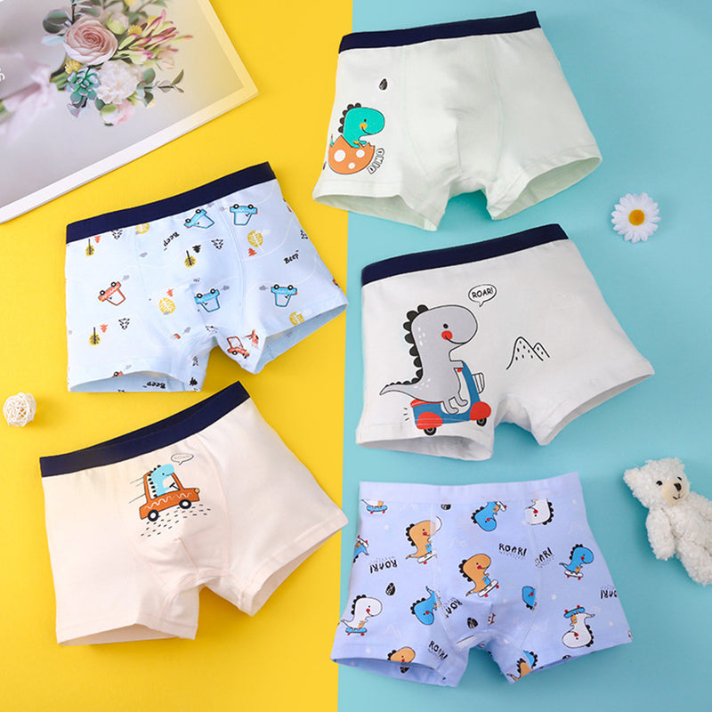 Kid Boy Underwear Cartoon Shorts Cotton Car Dinosaurs Pattern 3/5Pack Lot