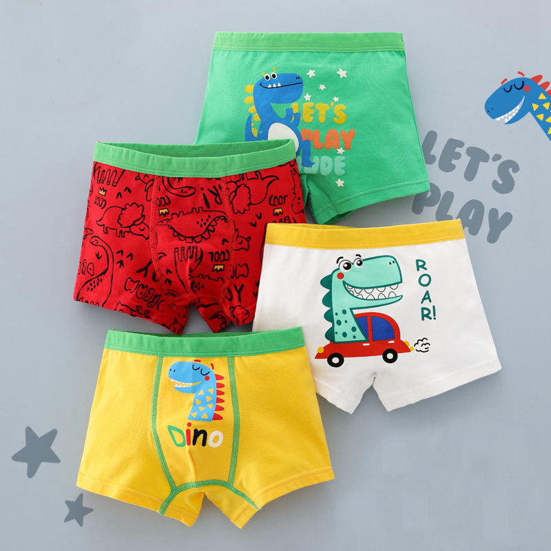 Kids Boy Cute Cartoon Print Underwear Train Car Print Comfortable Shorts 4 Pieces/lot