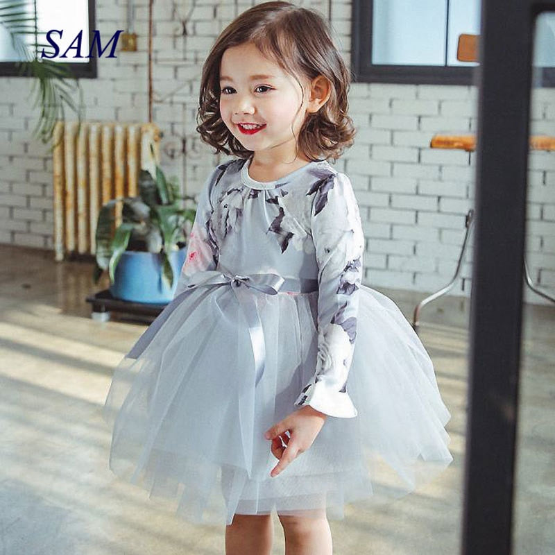 Girl Ball Gown Autumn Digital Print Flower Fluffy Princess Dresses