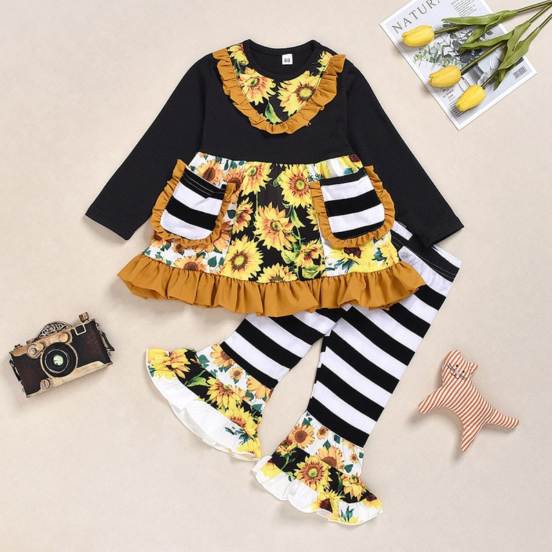 Baby Girls Christmas Sunflower Floral Outfits 2 Pcs 1-6 Years
