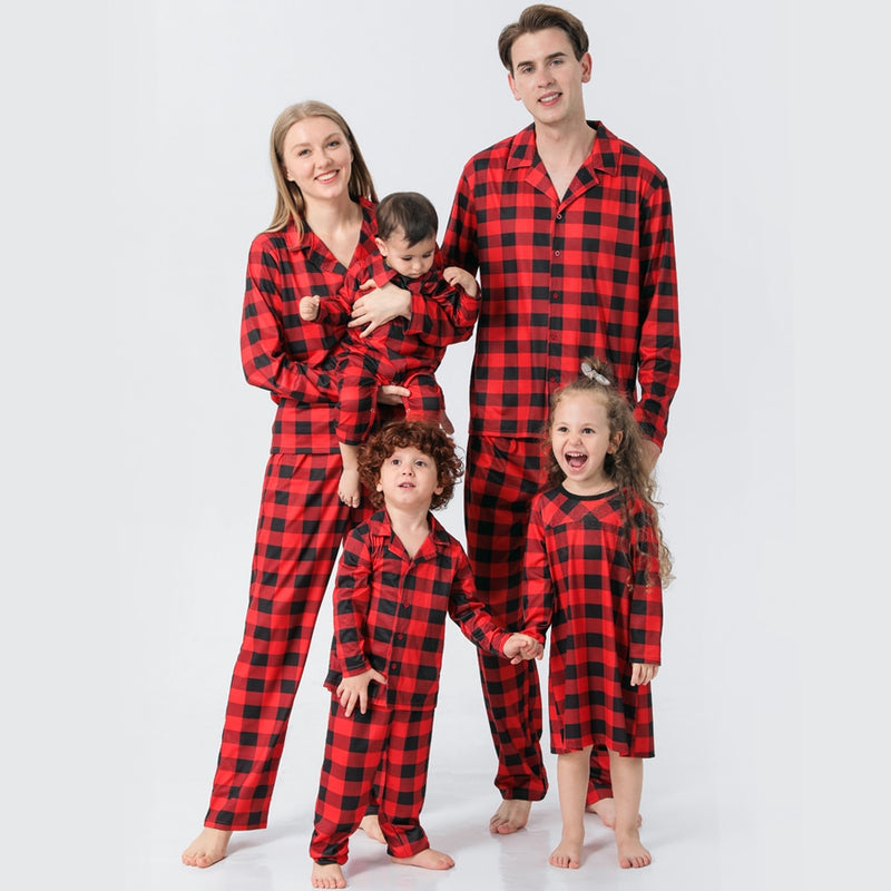 Christmas Family Matching Pajamas Long Sleeve Red Plaid  Sets