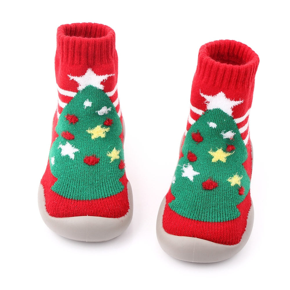 Baby Shoes Christmas Sock Shoes Knit Booties Toddler First Walker Soft Rubber