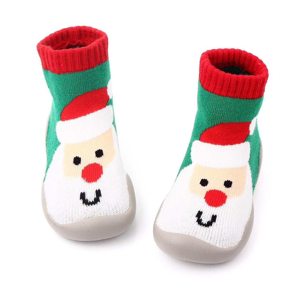 Baby Shoes Christmas Sock Shoes Knit Booties Toddler First Walker Soft Rubber