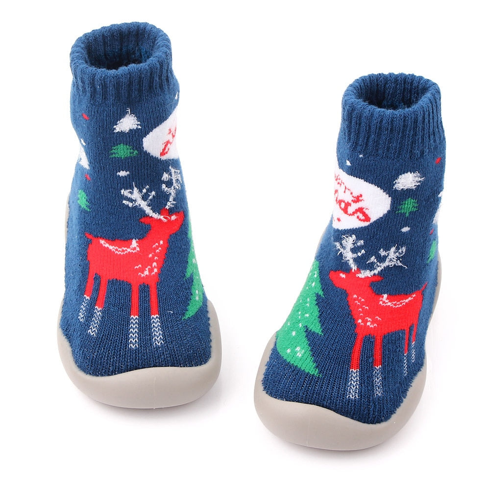 Baby Shoes Christmas Sock Shoes Knit Booties Toddler First Walker Soft Rubber