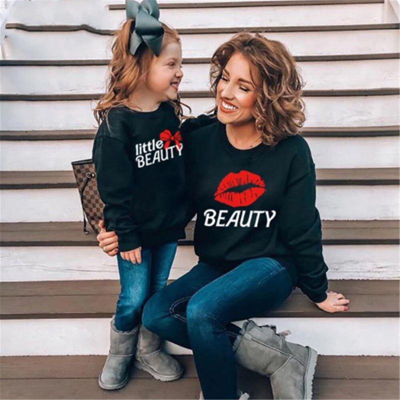 Family Matching Cotton Sweatshirt Spring Sexy Lip Print Fashion Tops
