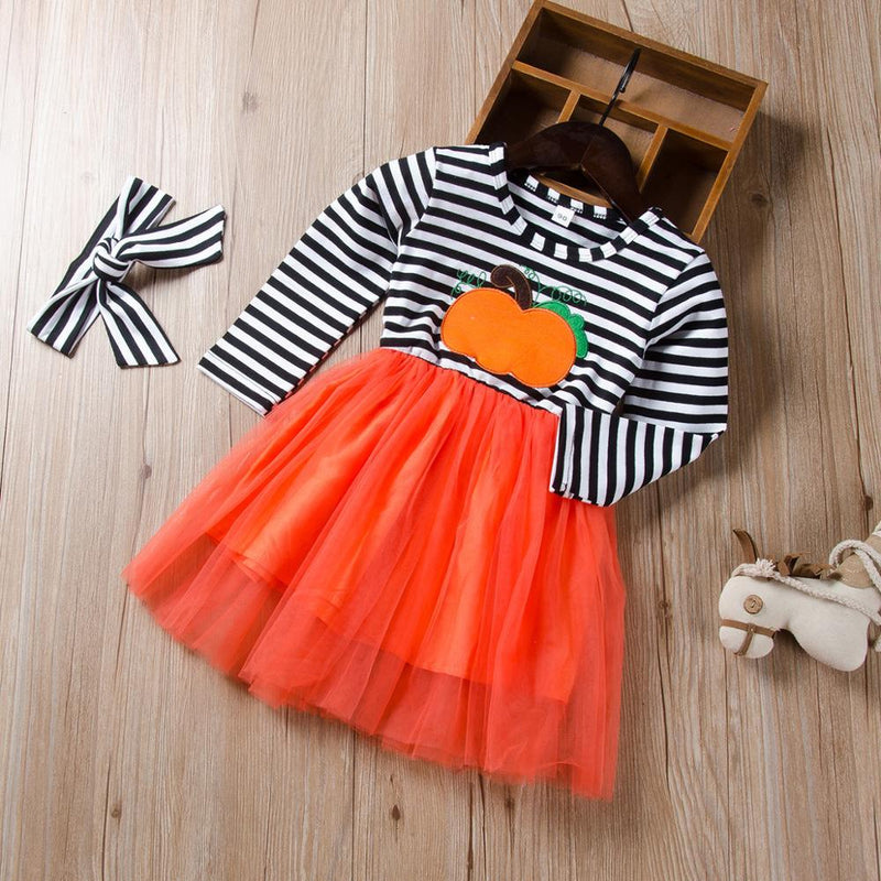 Girl Kids Winter Dress Cotton Boutique Halloween Pumpkin Tulle Dress