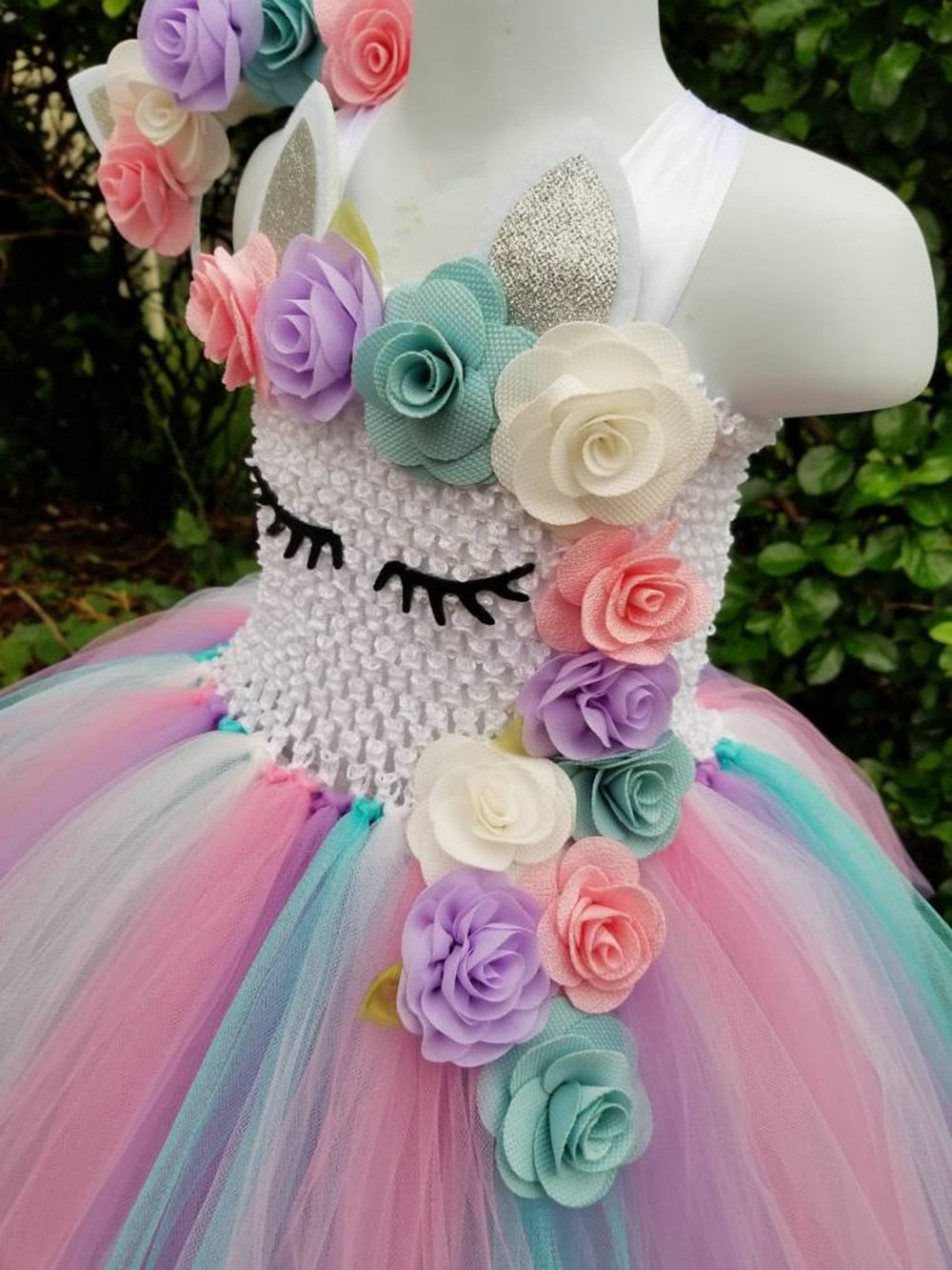 Cute Baby Unicorn Flower Tutu Pastel Tulle Dress with Hairbow Kids Birthday Party Costume - honeylives