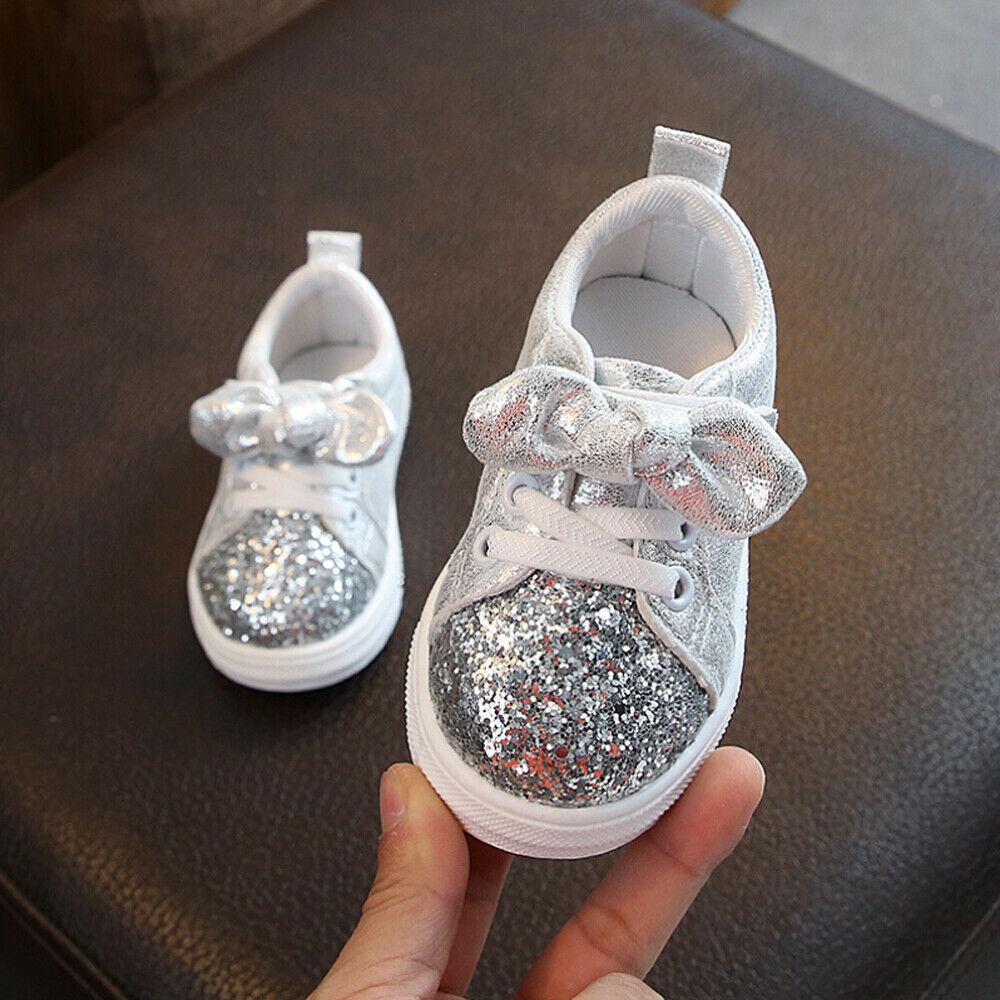 Kid Baby Girls Casual Sneaker Bow Sequin Anti Slip Shoes