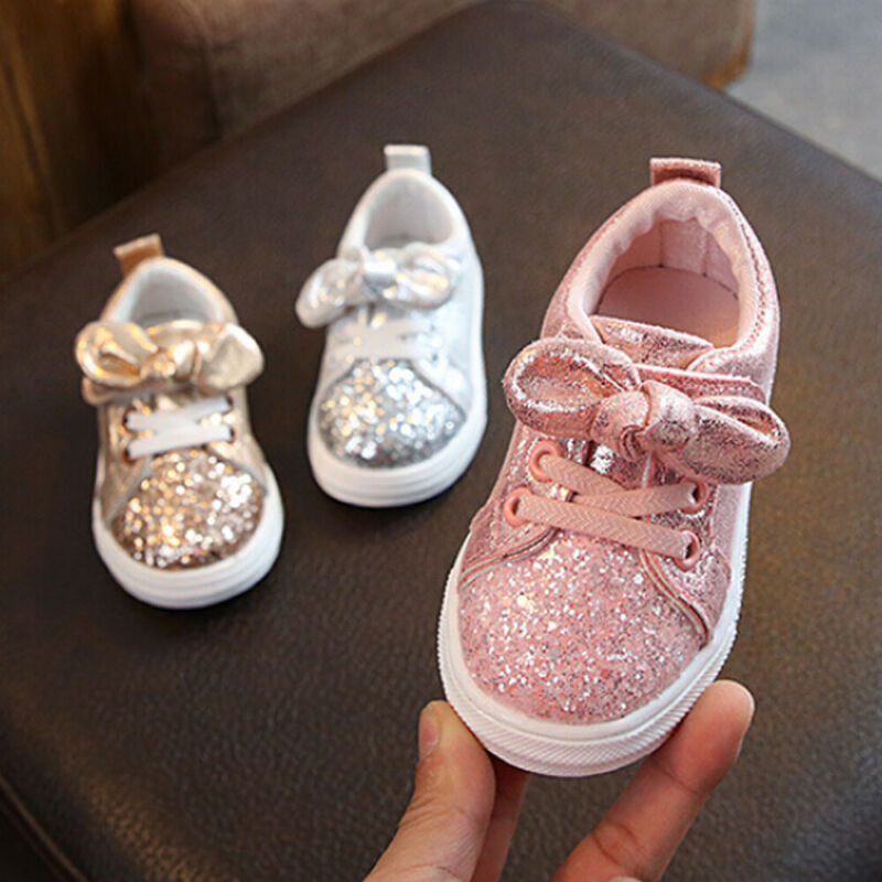 Girls Casual Sneaker Bow Sequin Anti Slip Shoes 2-5 Years