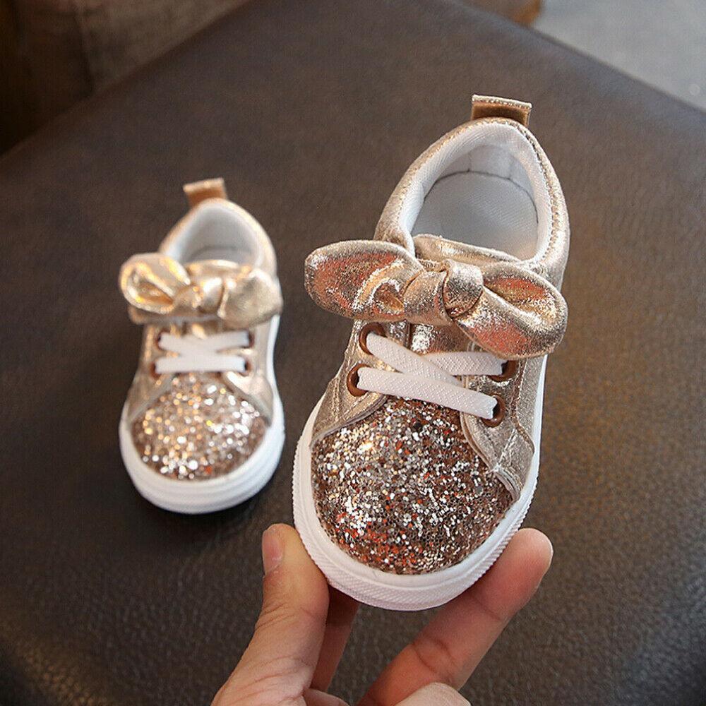 Kid Baby Girls Casual Sneaker Bow Sequin Anti Slip Shoes