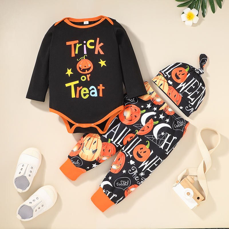 0-18M Halloween Toddler Baby Pumpkin Printed Sets 3 Pcs