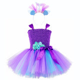 Cute Girl Mermaid Wedding Dresses Shell Pattern Christmas Princess Ariel Mermaid Unicorn Tutu Dress Headband Set - honeylives