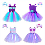 Cute Girl Mermaid Wedding Dresses Shell Pattern Christmas Princess Ariel Mermaid Unicorn Tutu Dress Headband Set - honeylives