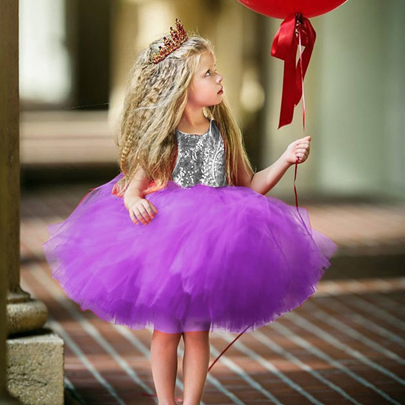 Girl Cute Princess Dress Birthday Party Sequin Formal Fluffy Cake Ball Gown - honeylives