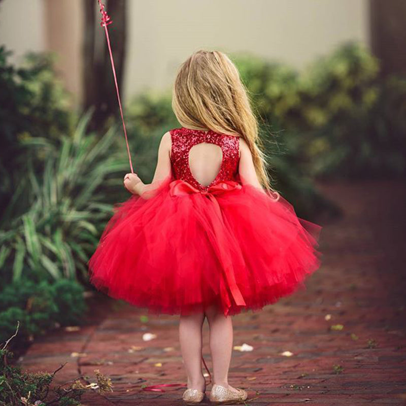 Girl Cute Princess Dress Birthday Party Sequin Formal Fluffy Cake Ball Gown - honeylives