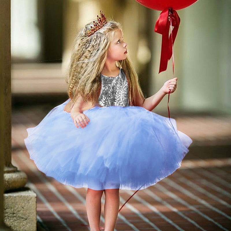 Girl Cute Princess Dress Birthday Party Sequin Formal Fluffy Cake Ball Gown - honeylives