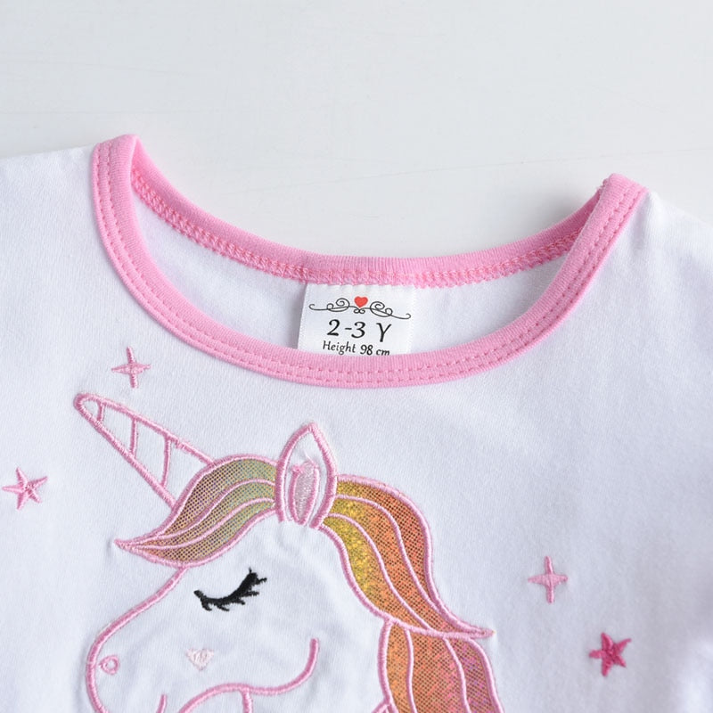 Girls Unicorn Winter Dresses Christmas Party Princess Patchwork Flying Sleeve Dress