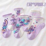 Kids Girls Cute Cartoon Printing Breathable Ice Stockings Crystal Socks