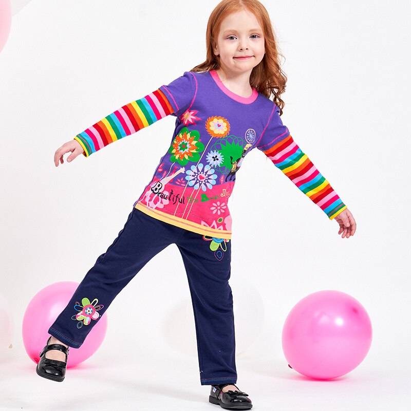 Girls Long Sleeve T-shirt Flower Tees Heart Appliques 2-8 Years