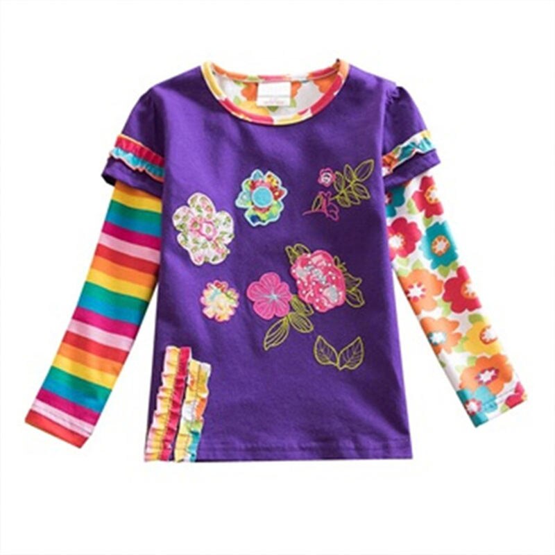 Girls Long Sleeve T-shirt Flower Tees Heart Appliques 2-8 Years