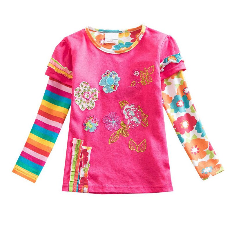 Girls Long Sleeve T-shirt Flower Tees Heart Appliques 2-8 Years