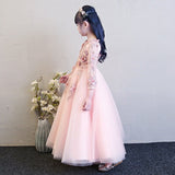 Girl Elegant Pink Tulle Flower Wedding Appliques Princess Party Prom Dress