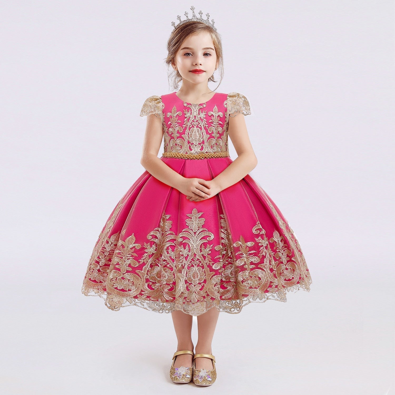Girls Dress Princess Embroidery Chirstmas Evening Birthday Party Dress - honeylives