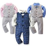 Kids Toddler Baby Boy Autumn Spring Long Sleeve Button Tie T-shirt Tops+Pants Gentleman Outfits 3PCS - honeylives