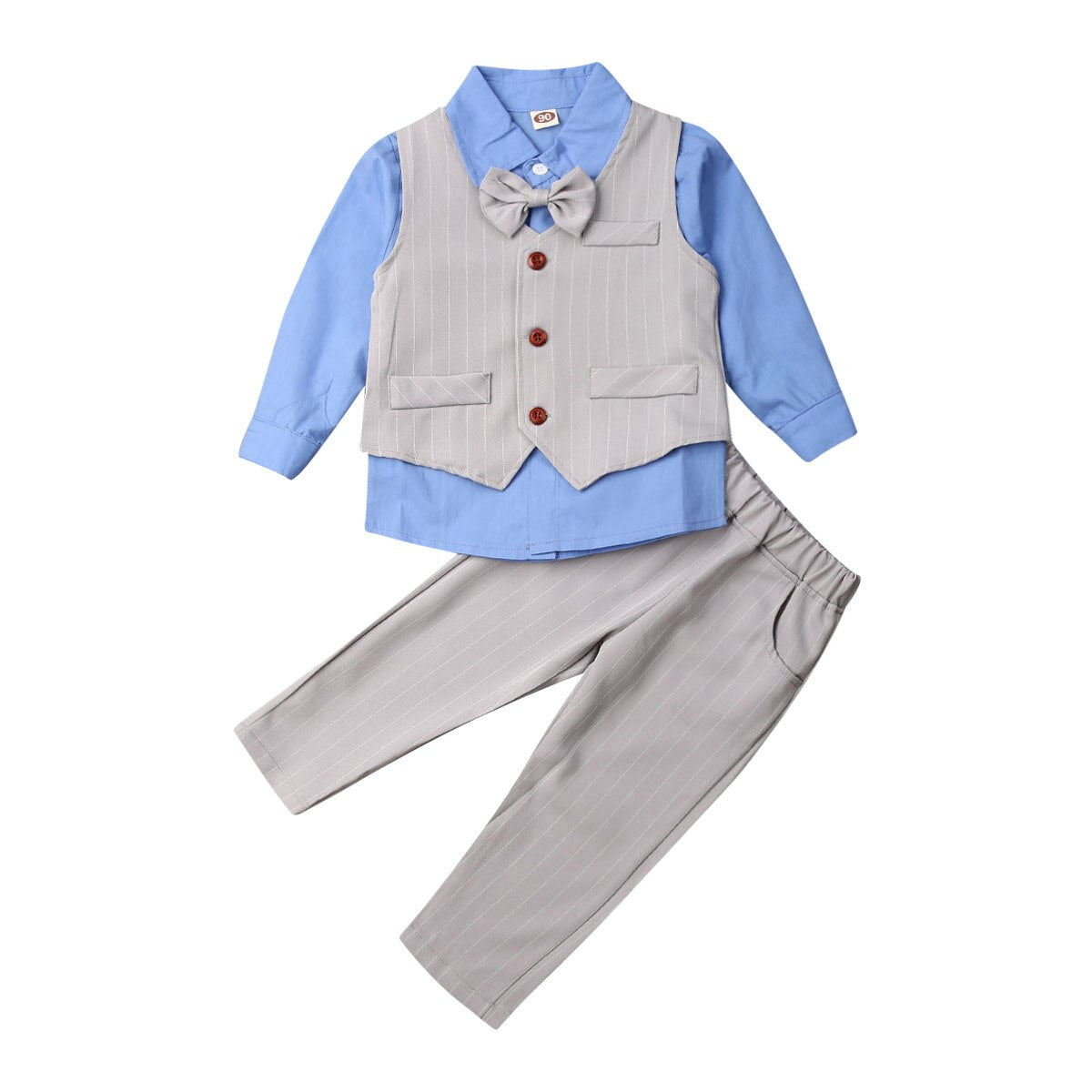 Kids Toddler Baby Boy Autumn Spring Long Sleeve Button Tie T-shirt Tops+Pants Gentleman Outfits 3PCS - honeylives