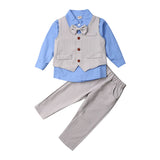 Kids Toddler Baby Boy Autumn Spring Long Sleeve Button Tie T-shirt Tops+Pants Gentleman Outfits 3PCS - honeylives