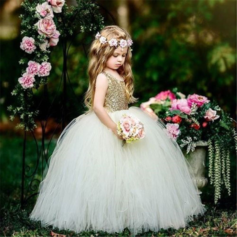 Girl Bridesmaid Dresses Birthday Fashion Party Sequin Princess Dresses 3-8T - honeylives