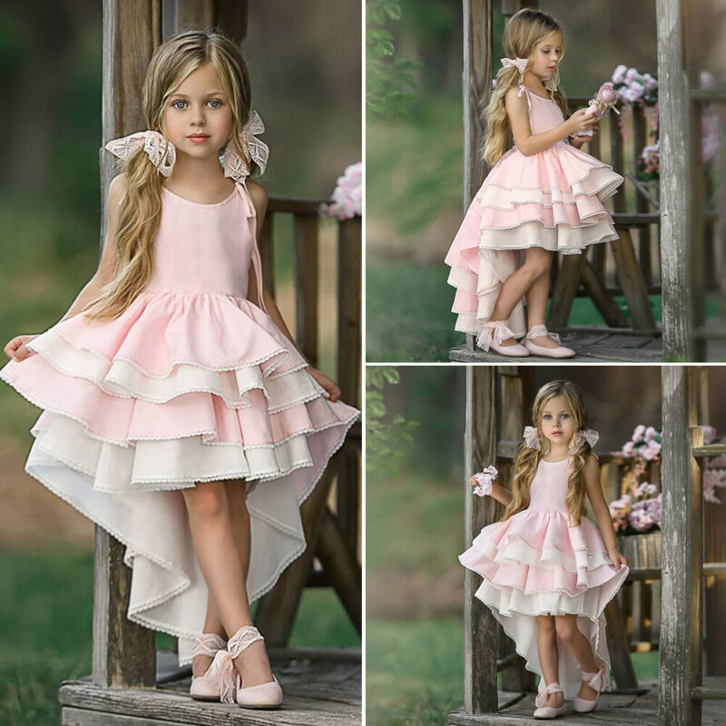 Kids Girl Princess Ruffles Wedding Bridesmaid Pageant Formal Dress 1-6Y - honeylives