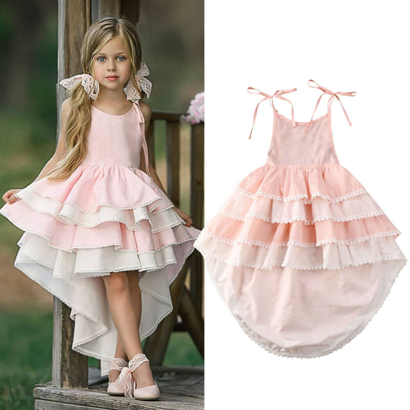 Kids Girl Princess Ruffles Wedding Bridesmaid Pageant Formal Dress 1-6Y - honeylives