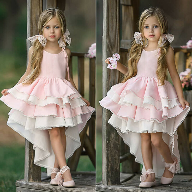 Kids Girl Princess Ruffles Wedding Bridesmaid Pageant Formal Dress 1-6Y - honeylives