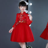 Exquisite Red Long Sleeves Flower little Girl Cheongsam Dress