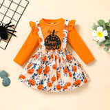 6M-4T Halloween Lovely Baby Girls Letter Ruffles Long Sleeve 2 Pcs Sets