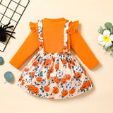 6M-4T Halloween Lovely Baby Girls Letter Ruffles Long Sleeve 2 Pcs Sets