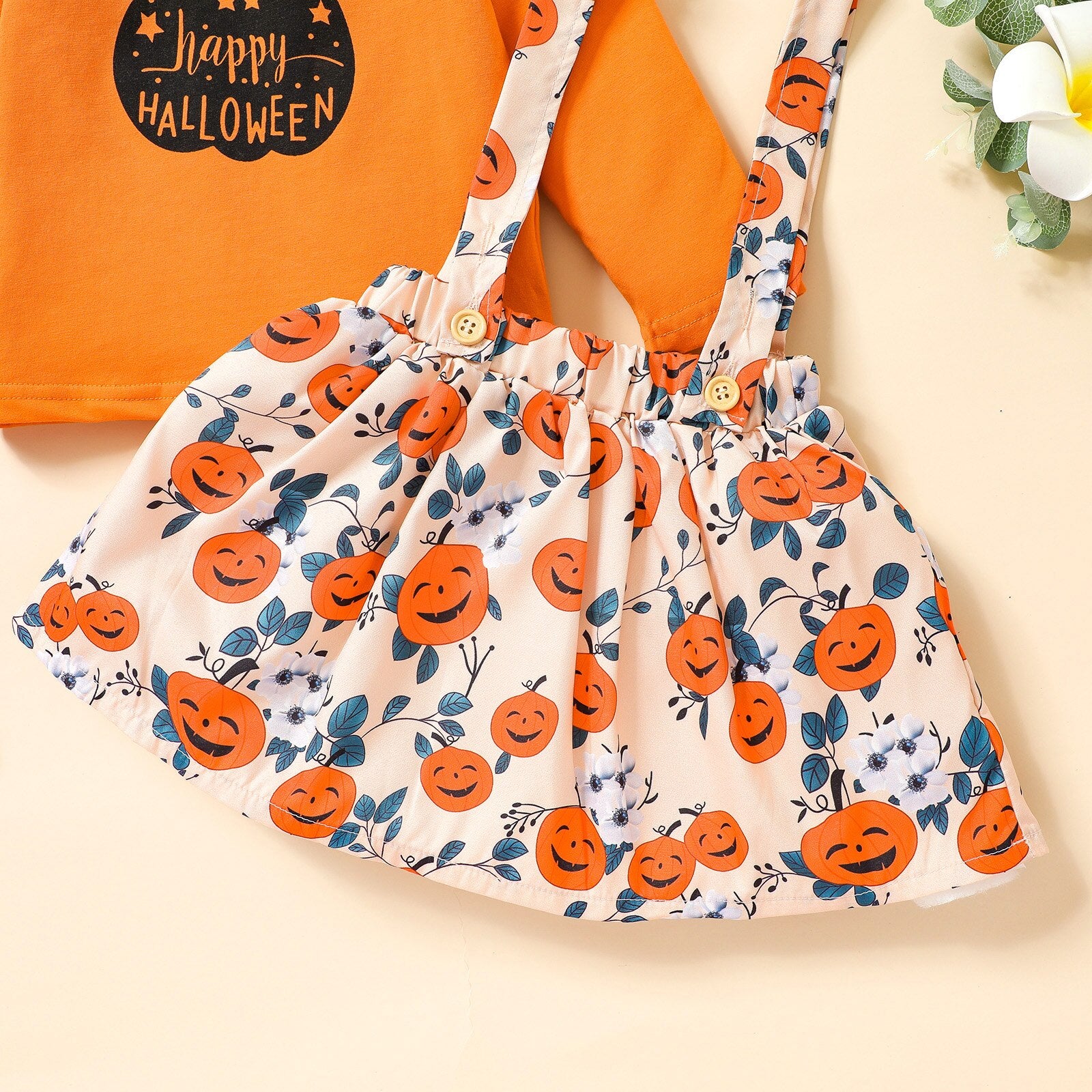 6M-4T Halloween Lovely Baby Girls Letter Ruffles Long Sleeve 2 Pcs Sets